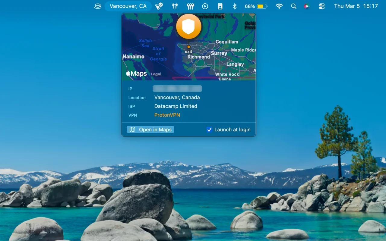 Whereabouts showing VPN connection